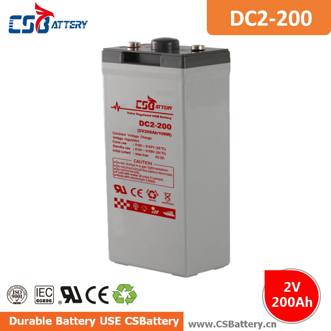 DC2-200 2V 200Ah Deep Cycle AGM Battery