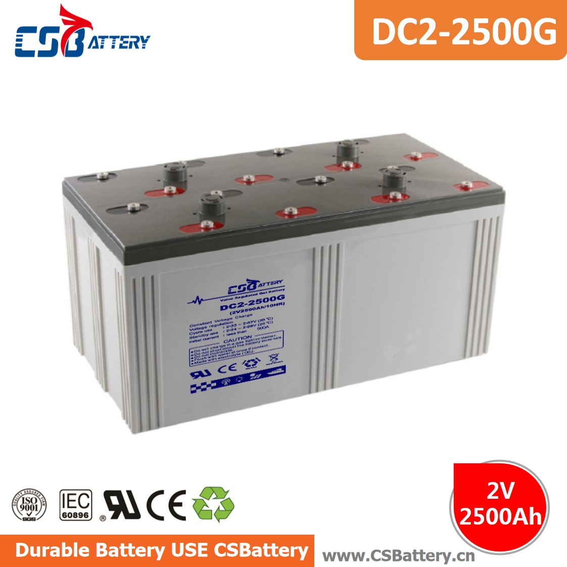 DC2-2500 2V 2500Ah Deep Cycle Gel Batery