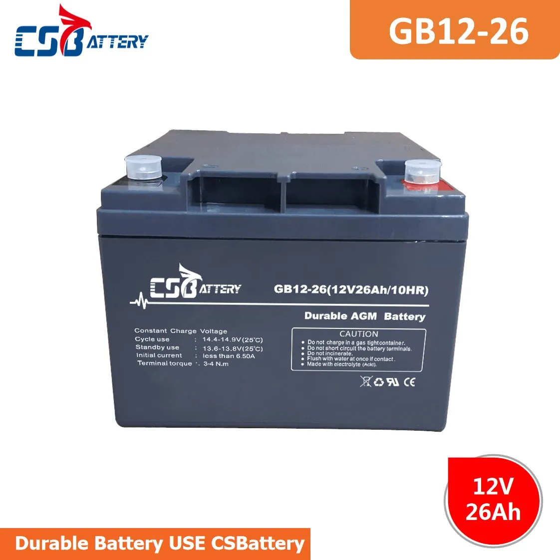 GB12-26 12V 26Ah Lead Acid AGM VRLA Battery stationary battery, energy storage solution, heavy duty battery, long life battery,